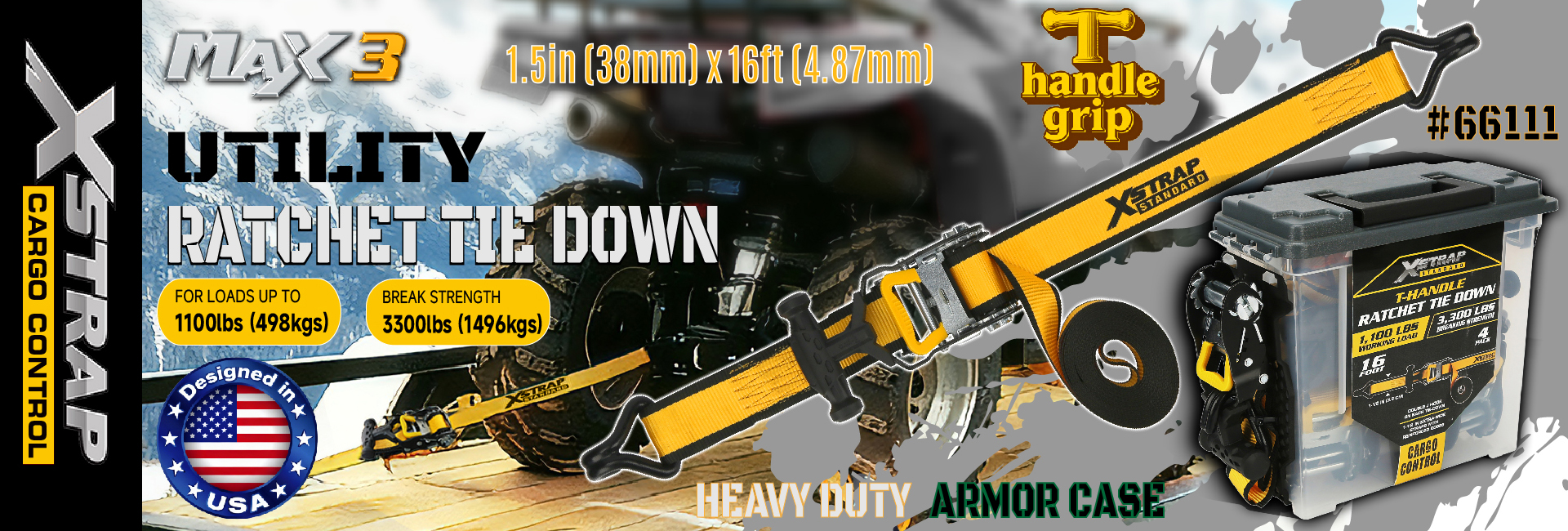 Xstrap 66111 Correias de amarração com catraca com alça em T de 1,5