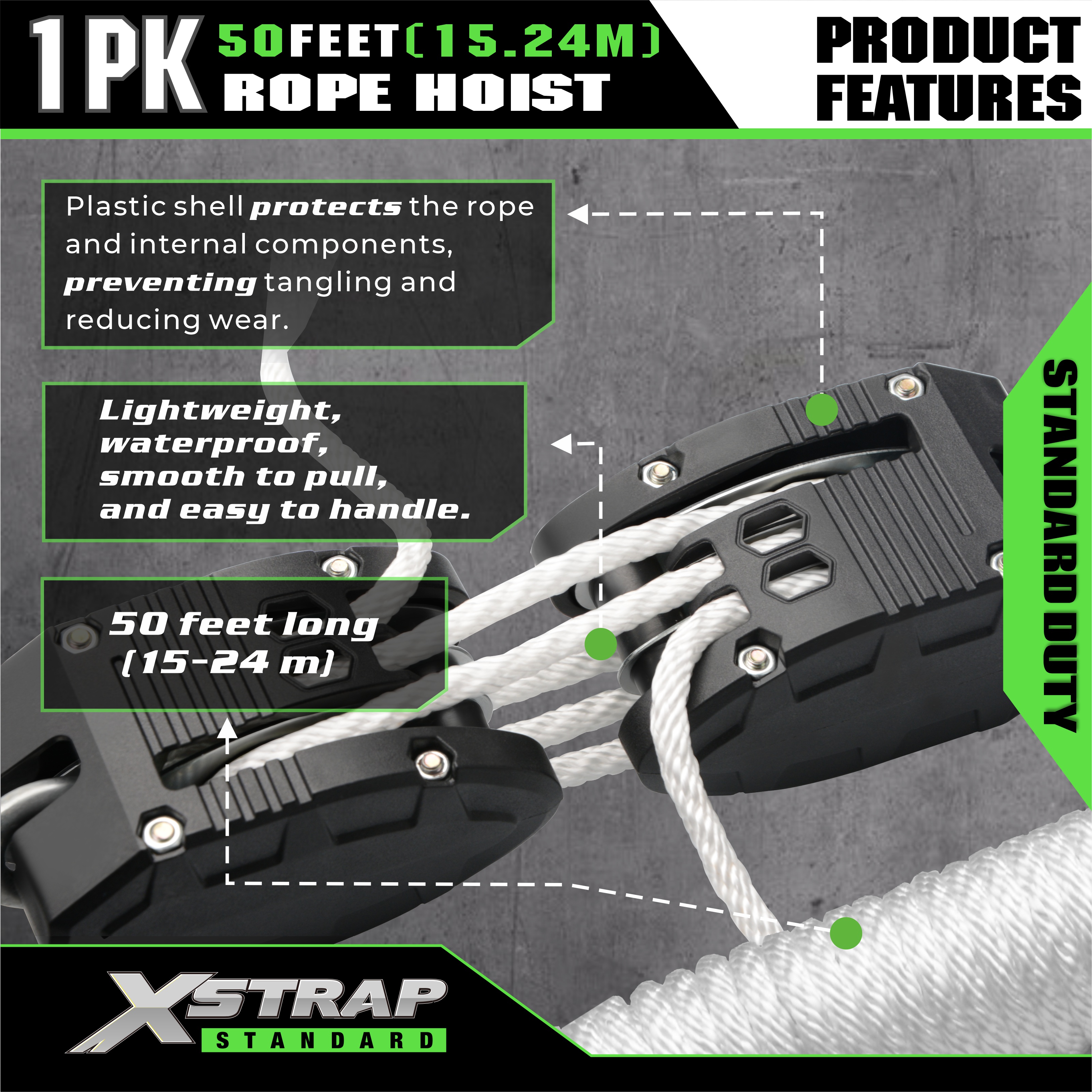 Capacidade branca do sistema 1000LB da polia da grua de corda de XSTRAP AHLT0003