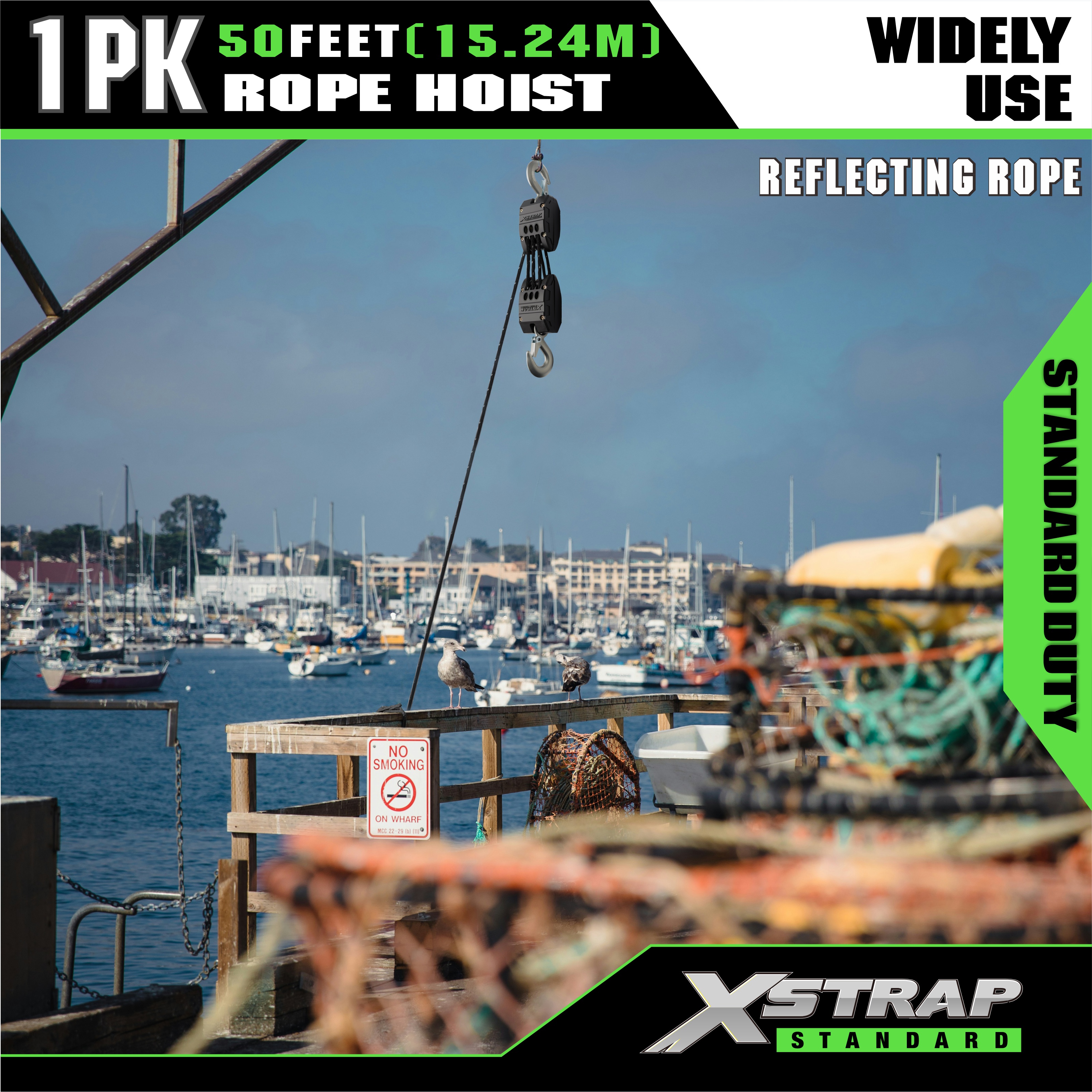 Sistema de polia de talha de corda preta reflexiva XSTRAP AHLT0003 1000LB