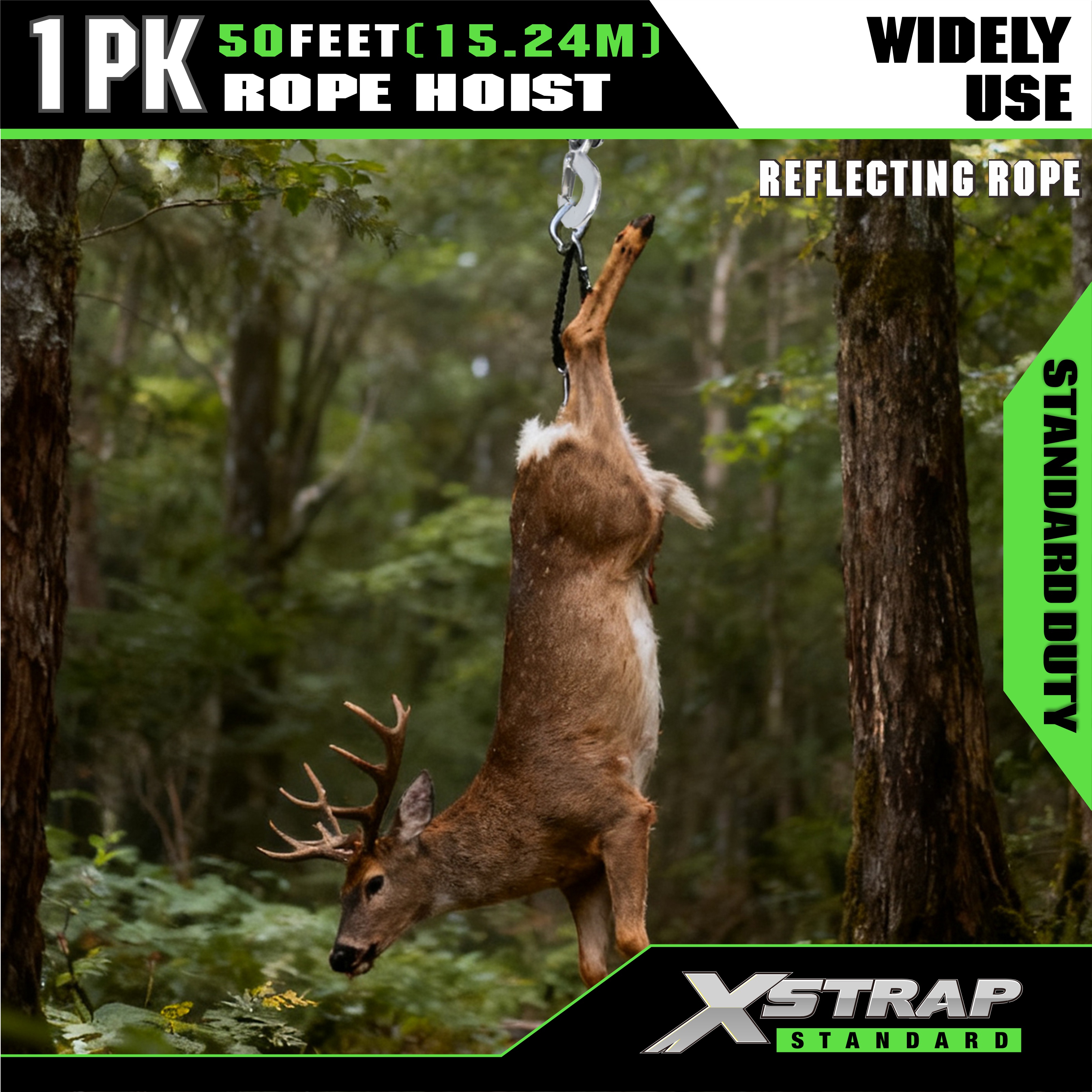 Sistema de polia de talha de corda preta reflexiva XSTRAP AHLT0003 1000LB