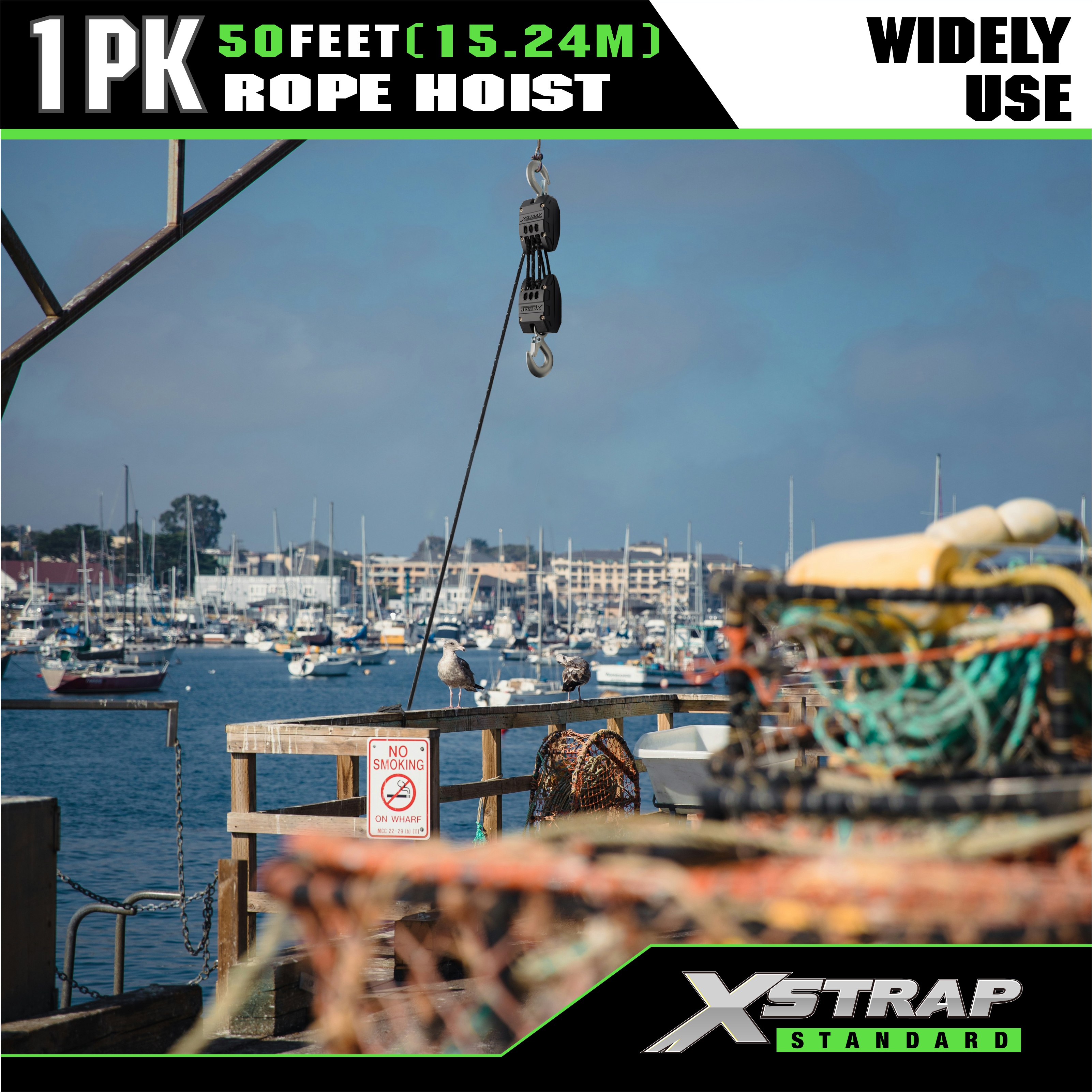 Sistema de polia de talha de corda preta XSTRAP AHLT0003 1000LB