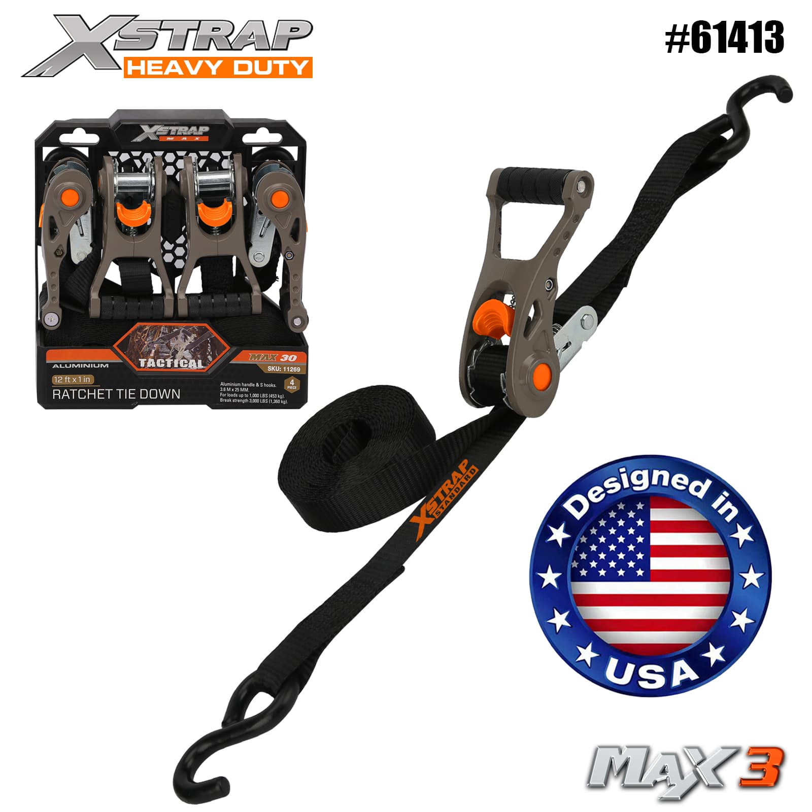 Xstrap 61413 1” x 14’ 4PK Catraca Tática Amarrada com Soft Loop 1000lb SWL