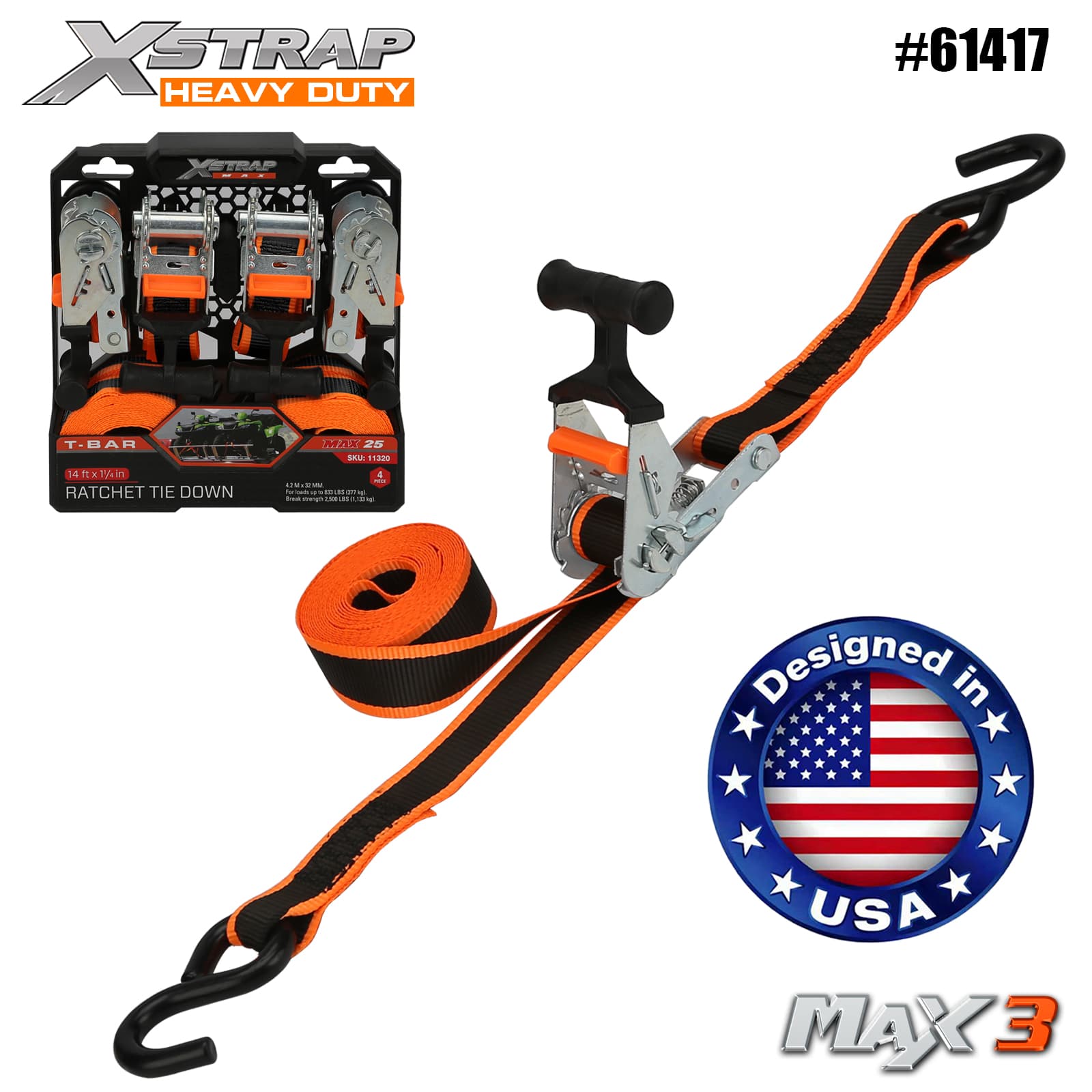 Xstrap 61417 1-1/4 ”x 14’ 4PK amarração com catraca em T 1000 lb SWL