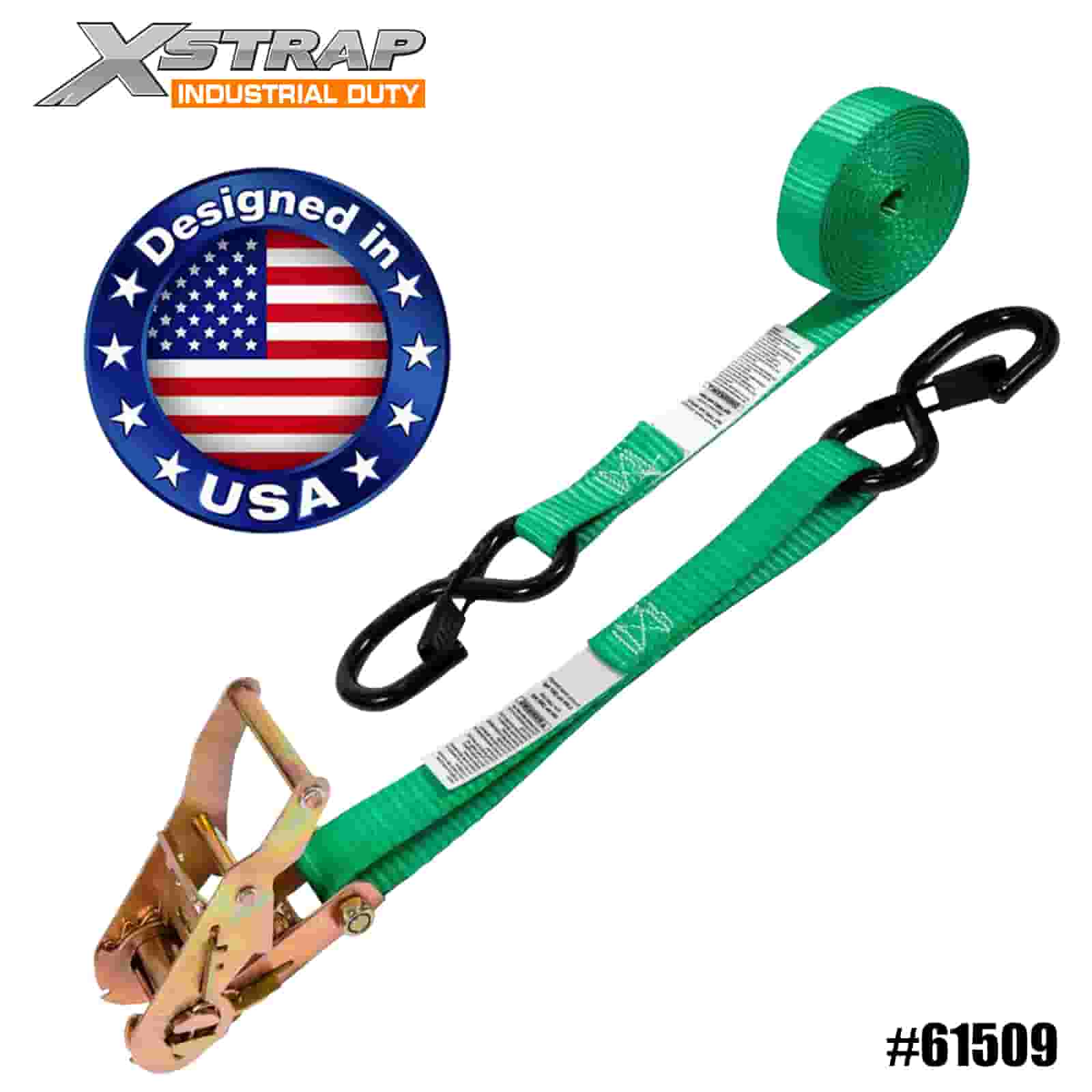 Xstrap 61509 1” x 15’ 4PK Correia de catraca com ganchos de segurança S 400lb SWL