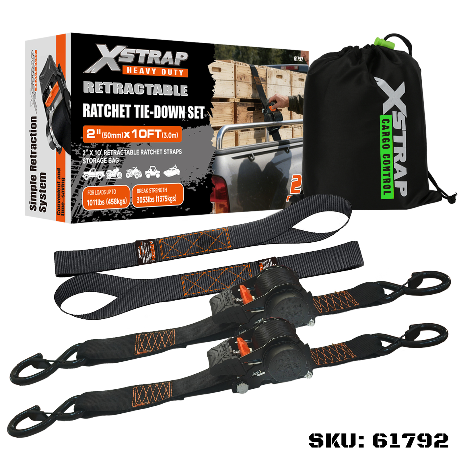 Xstrap 61792 2PK Conjunto de amarração de catraca retrátil de 2