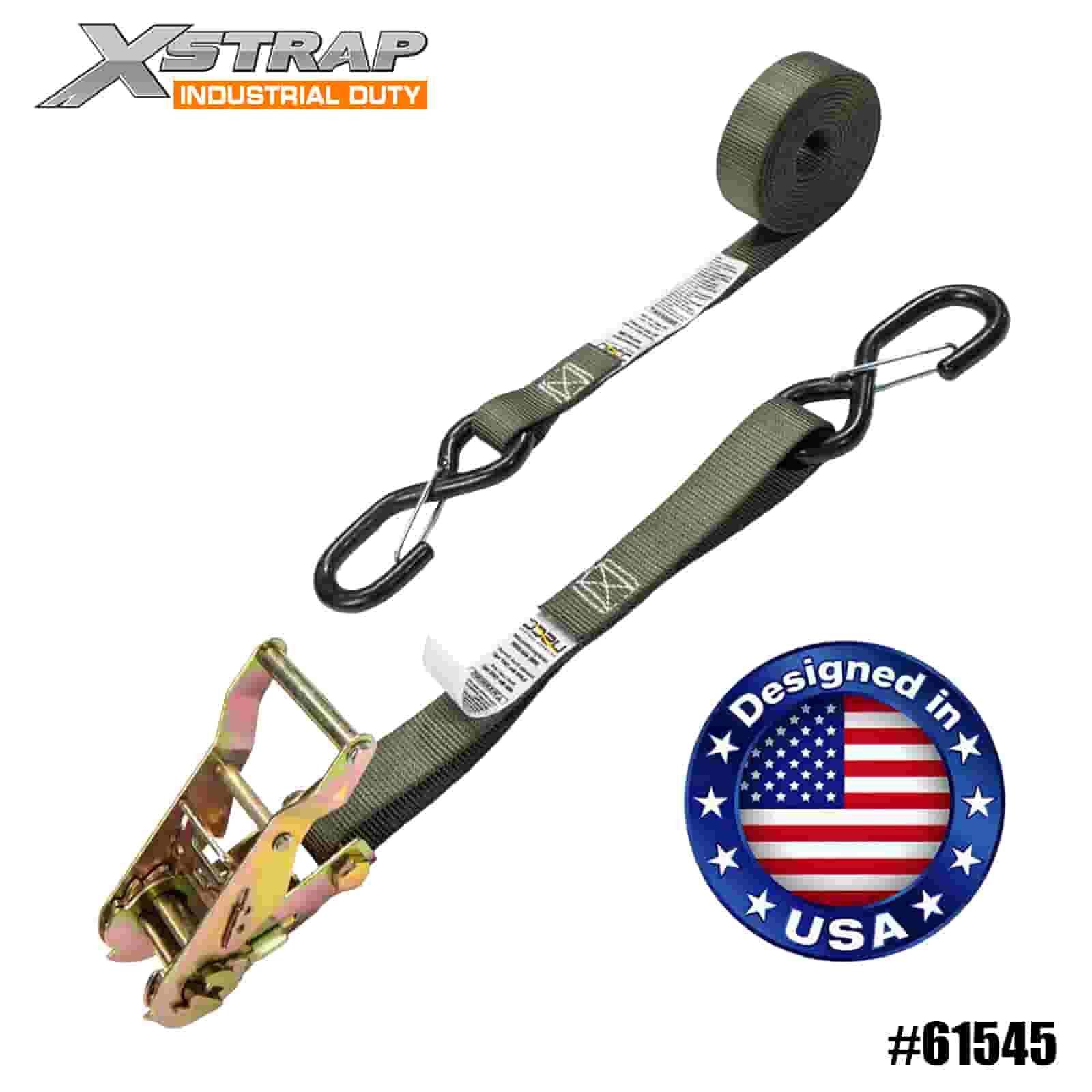 Xstrap 61545 4PK Correia de catraca de 1” x 8’ com ganchos de segurança S revestidos de vinil 833 lb SWL