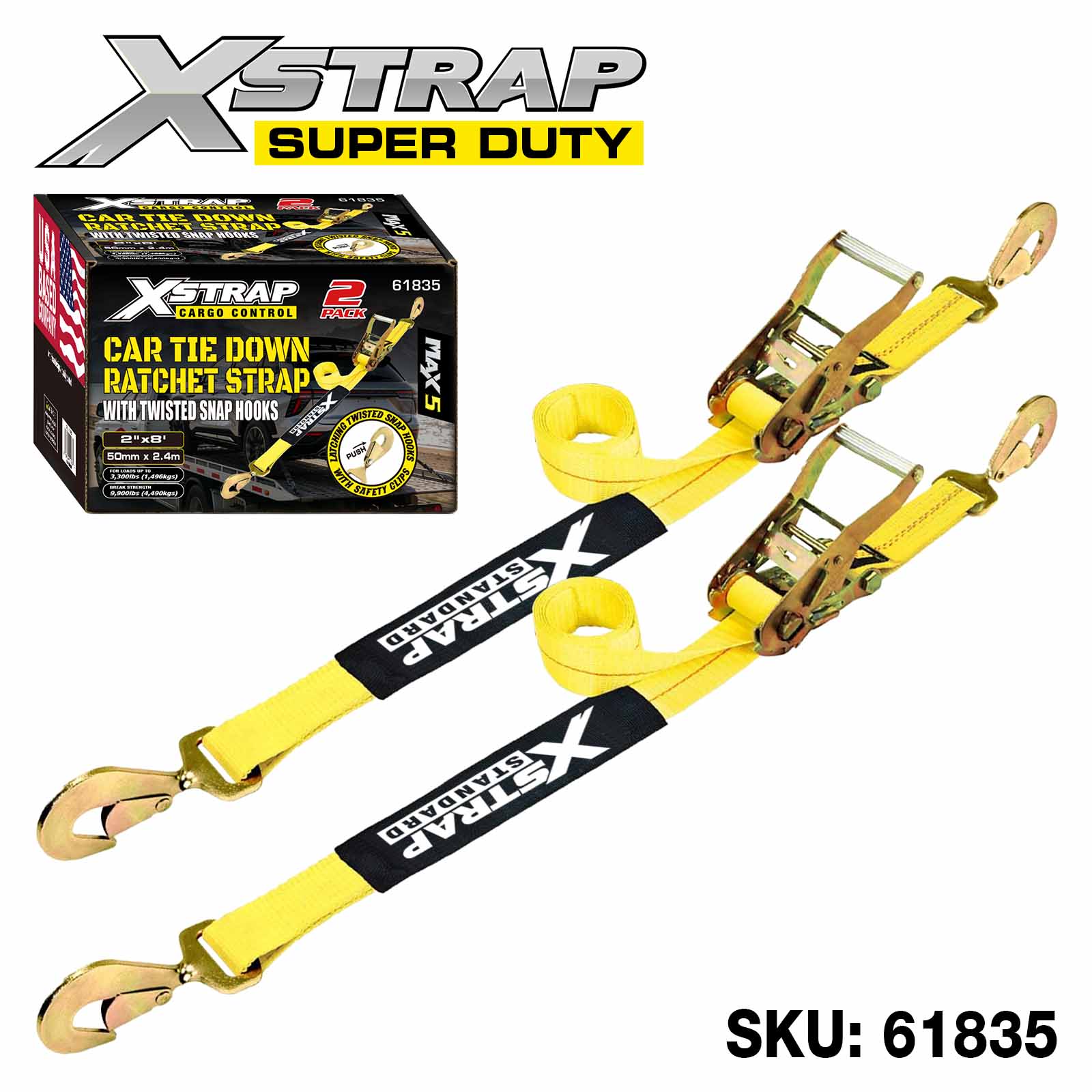 Xstrap 61835 2” x 8’ 2PK Correias de amarração para carro 3.300 lb SWL