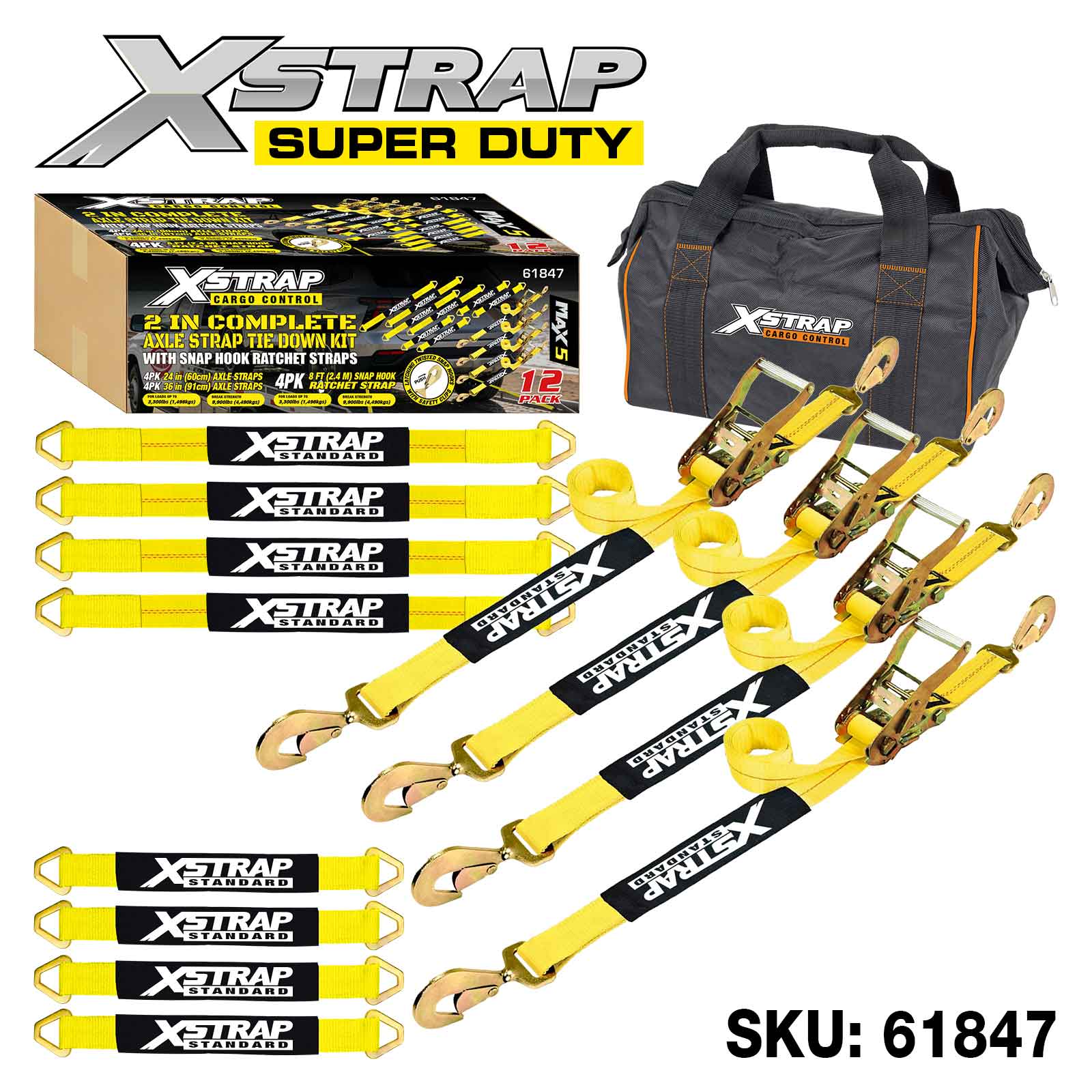 Xstrap 61847 12PK Kit completo de amarração Alex Strap de 2 polegadas 3.300 lb SWL