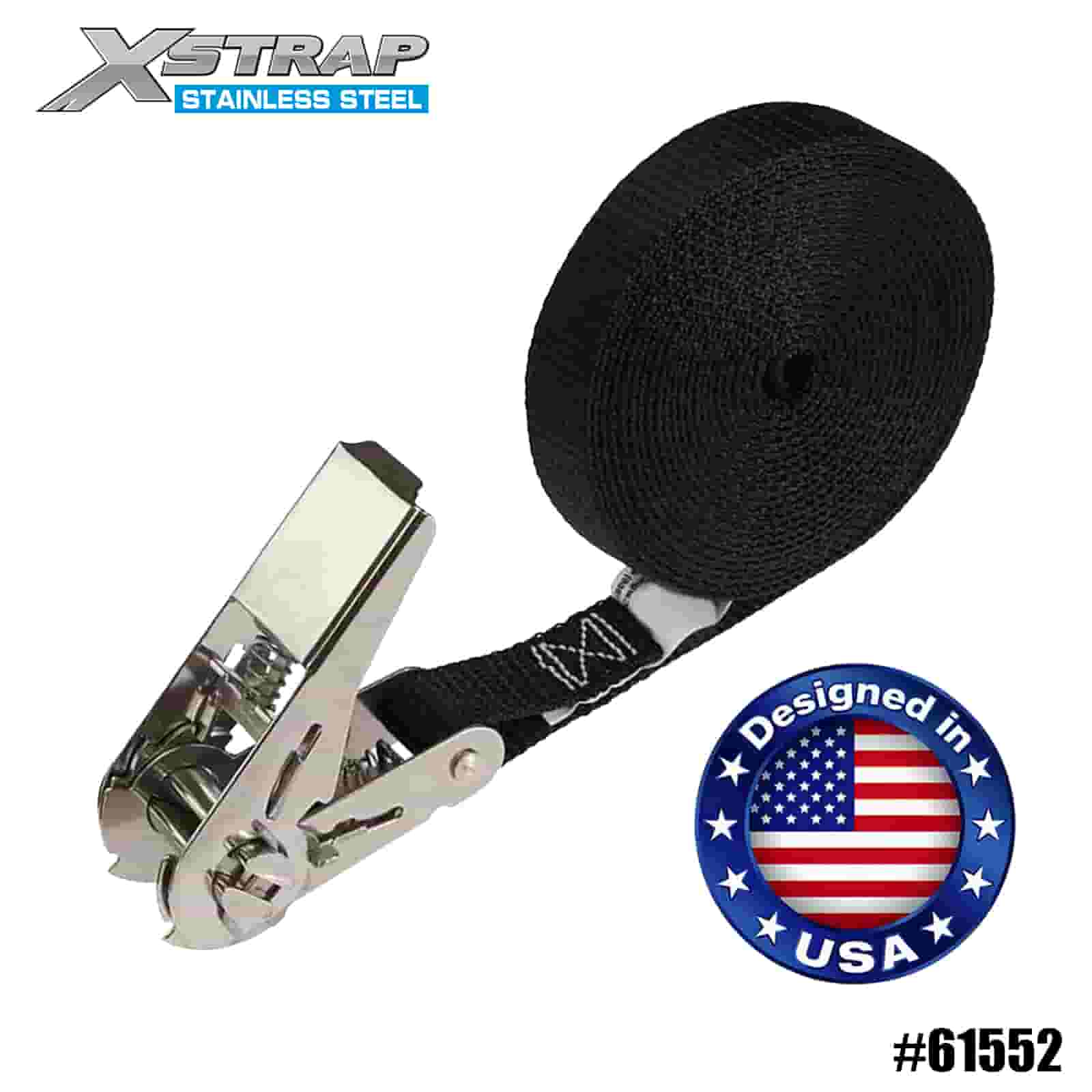 Xstrap 61552 1” x 15’ Catraca de polegar preta sem fim em aço inoxidável 500 lb SWL
