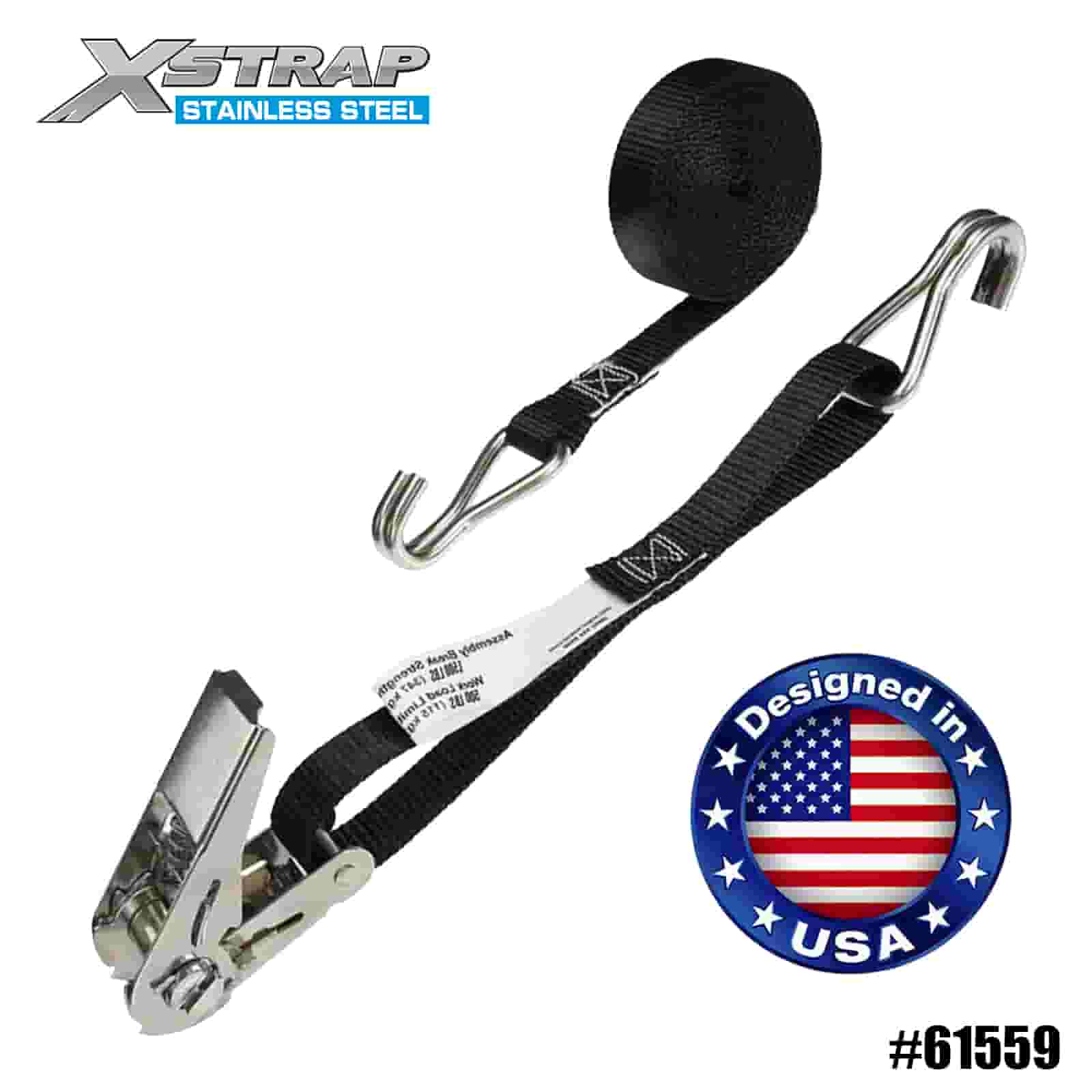 Xstrap 61559 4PK 1” x 10’ Correia de catraca de aço inoxidável preta com ganchos de arame 500lb SWL